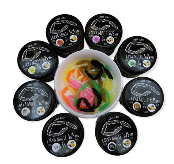 LIBRA LURES Set inklusive Box LARVA Multi Kette 25mm  (CHEESE Flavour)
